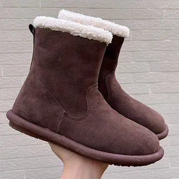 2023 dámske krátke topánky, dámske zimné teplé plyšové snehu topánky semiš kožené topánky dámske pohodlné topánky dámske