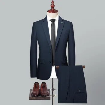 Nový (Sako+ Nohavice) pánskej Módy Business Gentleman je Profesionálny Šaty jednofarebné Jednoduché, Elegantné Svadobné Bežné Vyhovovali 2 Sady