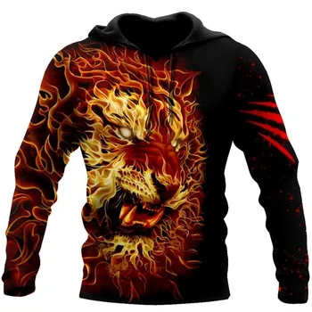 Tiger/ Kráľ Lev Sky 3D celého Vytlačené Mužov Hoodie&Mikina Jeseň Unisex Ležérne Športové oblečenie