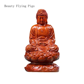 Čínska klasická masívneho dreva rezbárstvo, Šakjamúni ozdoby, mahagón remeslá, domáce ponuky sôch Budhu