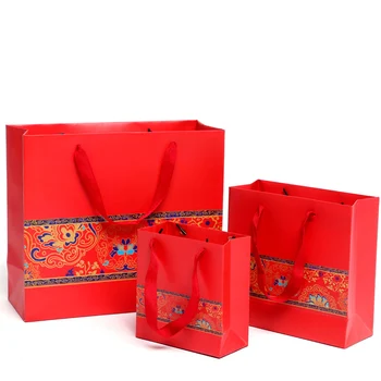 10pcs Čínske Tradičné Červené tlač Svadobný Dar Papier Taška Prenosná Candy Tašky 20*20*8 cm