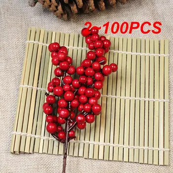 2~100KS 1-Vianočné Red Berry Simulácia Cranberry Vianočné Dekorácie Agátu Pena Červeného Ovocia Pobočka Nové Garland Príslušenstvo