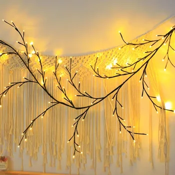 Willow Viniča String Svetlá DIY Viniča Noc Lampa Umelé Zasadiť Strom Pobočky Svetlá Atmosféru Nástenné svietidlo Pásy Spálňa Decor/96LED