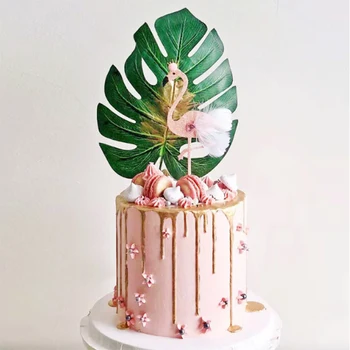 Flamingo Zelenej Listovej Happy Birthday Cake Vňaťou Cupcake Dekorácie Narodeniny Pečenie Dekorácie Baby Sprcha Svadobné Dekorácie