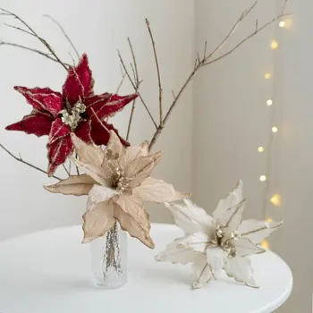 28 cm Vianoce Poinsettia Kvet Realistické Ručné Vianočný Strom Závesné Kvetinové Artificil Lesk Vianočný Strom Decor 2023 Nový Rok