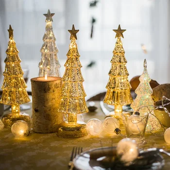NOVÝ Vianočný Stromček Sklo Nočné Svetlo pre Domáce Vianočné Romantickú Dovolenku Atmosféru Arbol De Navidad Ozdoby LED Luminou Dekor Nové