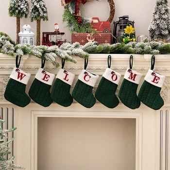 Vianočné Ponožky Pletenie Snowflake List Osadenie Vianočné Dekorácie Pre Domov 2023 Vianočný Strom Ornament Nový Rok Darček Navidad
