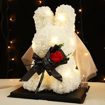35 cm Ruže Bunny Valentína Večný Kvet bouqRabbit Romantickú Svadbu Zapojenie Obrad Party Dekorácie, Vianočné Darčeky