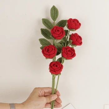 Hotové Ručne Pletené, Háčkované Multi-Vedúci Umelé Ruže Kvet Stôl Dekorácie na Svadbu Domova Kytice Štyri Sezóny List