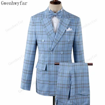 Gwenhwyfar Muž Formálne Business Plaids Oblek pre pánske Módne Boutique Koberčeky Svadobné Šaty, Oblek ( Sako + Vesta + Nohavice ) G3105