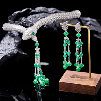 Zlxgirl šperky Classice Smaragdovo Zelená Rubínovo Červené Farebné Korálky Dlhý Strapec Had Náušnice Choker Náhrdelník Dizajnér Ženy 's Darček