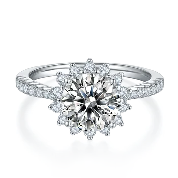 Sun Flower Tvar Okrúhly Rez 925 Sterling Silver Moissanite Diamond Snubné Prstene