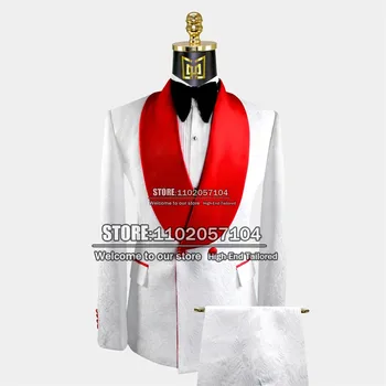Biely Svadobný Oblek Pre Mužov 2022 Červená Klope Kabát Nohavice Dizajn, Najnovšie Groomsmen Kostým Mariage Homme Slim Fit 2 Kusy Formálne Šaty