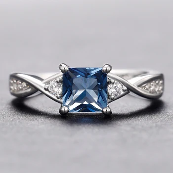 Huitan Luxusné Princezná Štvorec Modrej Cubic Zirconia Prstene pre Ženy Temperament Kapely Svadobné Doplnky Vysokej Kvality Šperky Nové