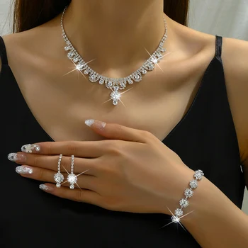 4pcs módne kamienkami, kvet kľúčnu kosť náhrdelníky, náušnice, náramky, šperky súpravy, dámske šaty príslušenstvo