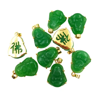 Čínsky Štýl, Prírodné Green Jade Buddha Prívesok Úsmev Maitreya Vykladané Amulet Späť Slovo Fo Dizajn pre Mužov, Ženy Šťastie Šperky urob si sám