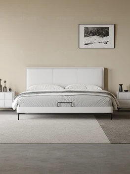 Kožená posteľ moderné jednoduché skladovanie spálňa taliansky ľahké luxusné mäkké taška posteľ