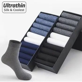 Móda Pevné Priedušná Farba Business Black Crystal Hodváb Ultra-tenké Letné Ponožky pánske Ponožky