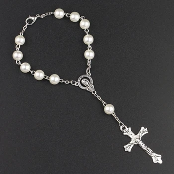 Krst Perlový Náramok s na Kríži za Prijímanie Náboženské Krst Jewelr
