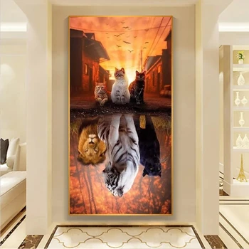 5d Diy Diamond Maľovanie Mozaiky Mačka, Tiger Odraz Cross Stitch Výšivky Zvieratá Scenérie Square/kolo Domova