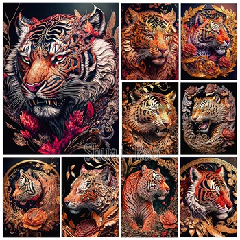 Fantasy Zlato Tiger Tvár Diamond Obrazy Nového roku 2023 5d Diy Diamond Výšivky Cross Stitch Zvierat Mozaiky Domova