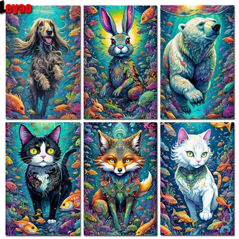 Pod Vodou Zvieratá DIY Diamond Maľovanie Fantasy Mačka, Medveď, Pes, Vlk Zajaca Plný Diamond Mozaiky Cross Stitch Drahokamu Výšivky
