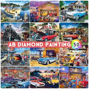 Diamond Maľba Krajiny AB Northern Lights Auto Bar Club Cartoon Mozaiky Výšivky 5D DIY Remesiel Nový Produkt Set Home Decor
