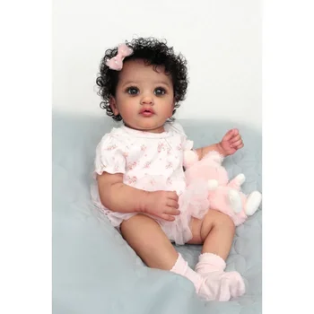 55 cm Ayana Reborn Baby Doll Krásna Dievčina na Obrázku Ručné Čierne Kučeravé Vlasy Čiernej Kože s Viditeľné Žily Umenie Bábika pre Dievčatá