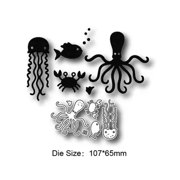 Oceán, more life octopus krab medúzy ryby nové die dies2021 rezanie Kovov die pečiatka album album decorationDIY karty Remeslá