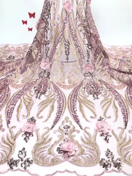 Francúzsky 3D Korálkové Čistý Čipky Textílie Kvet Afriky Tylu Oka Textílie, Čipky 2021 Vysoko Kvalitnej Čipky Nigérijský Čipky Textílie RF336