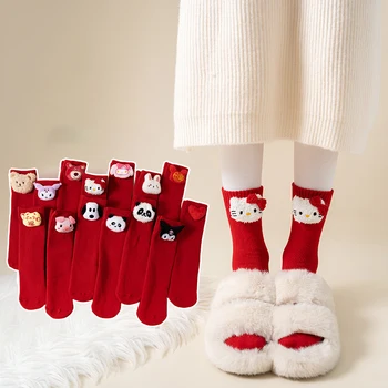 Sanrio Hello Kitty Red Ponožky Vianočné Kuromi Poschodí Ponožky Jeseň a v Zime Teplé Ponožky Roztomilý Kreslený Moje Melódie Oblečenie pre Bábiku Ponožky