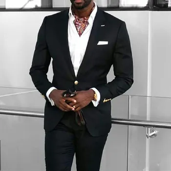 New Black Business Muži Obleky Slim Fit Afriky Svadobné Tuxedos pre Ženícha Vrchol Klope Mužskej Módy Bunda s Nohavice Večeru