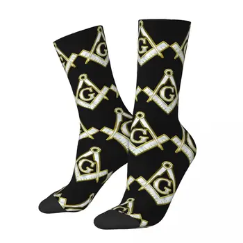 Vtipné pánske Ponožky Biele Zlato Retro Freemason Zlato Námestí Kompas Hip Hop Bezšvíkové Posádky Ponožky Darček Vzor Vytlačené