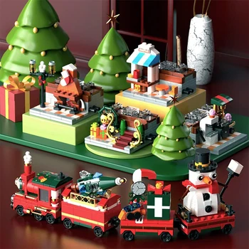 Vianočný Vlak Stavebných Kit Ozdoby, Hračky Zimné Obce Stanice Stavebné Bloky Model Nastaviť Vianočné Hračky pre Deti a Dospelých