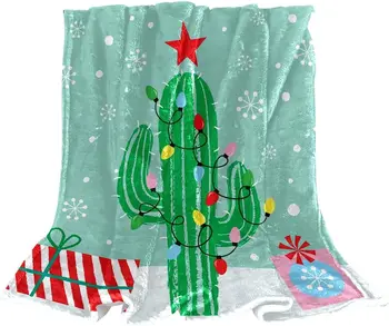 Posteľná bielizeň Fleece Deka, Dekoratívne pre Spálne, Gauč Podlahy, Vianočný Kaktus Snowflake Cartoon Krásne