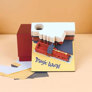 Vianočné Kúzlo Vlak 3D Papier Rezbárstvo poznámkový blok DIY Memo Pad Troch-dimenzionální Poznámok kancelársky Stôl Dekorácie, Ozdoby