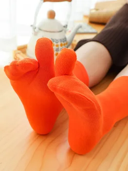 5 Párov Veľké Jesenné Zimné Dve počúval Ponožky Pevné Split prst Ponožka Bavlna Mid-Tube Japonský Dvoma Prstami Long Flip Flop Črievičku Ponožky