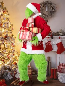 Vianočné Mužov Dospelých Zelený, Dlhé Vlasy Kostým Role Playing Santa Claus Nastaviť make-up Loptu Fáze Výkonu Kostým