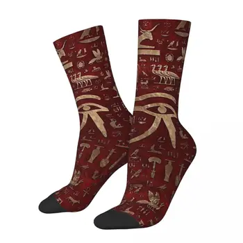Hieroglyfy Červené Kožené A Zlaté pánske Ponožky Starovekého Egypta Egyptská Unisex Street Style Bezšvíkové Vytlačené Zábavné Posádky Ponožky Darček