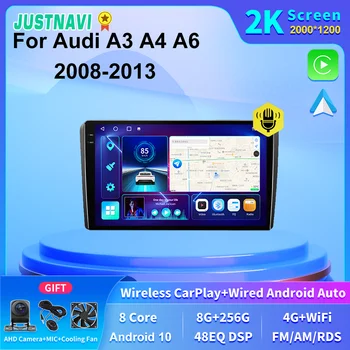 JUSTNAVI 2KScreen 4G LTE 8+256 GB Android Auto Multimédiá GPS Rádio Prehrávač Pre Audi A3, A4 A6 2008 2009 2010 2011 2012 2013 SWC DSP