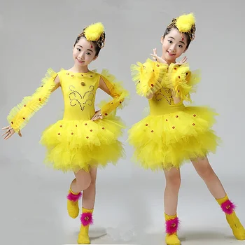 Vysoko Kvalitné Žltá Deti Kačica Vtáčie Mláďa Zvierat Tanečné Kostýmy Nastaviť Pre Deti Cartoon Fáze Výkonu Oblečenie